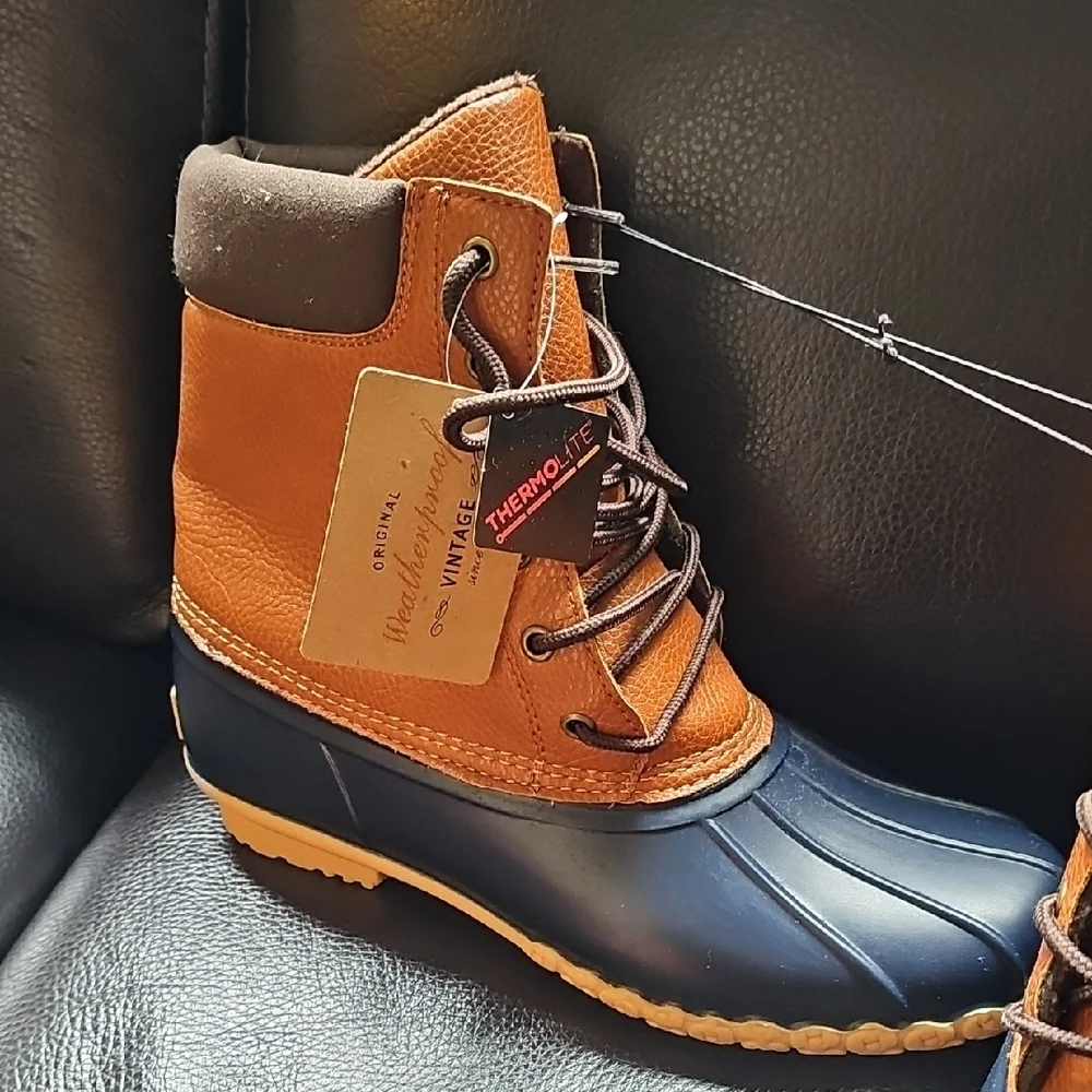 Weatherproof Brown and Navy Duck Boots - Lace-Up Rain & Snow Boots